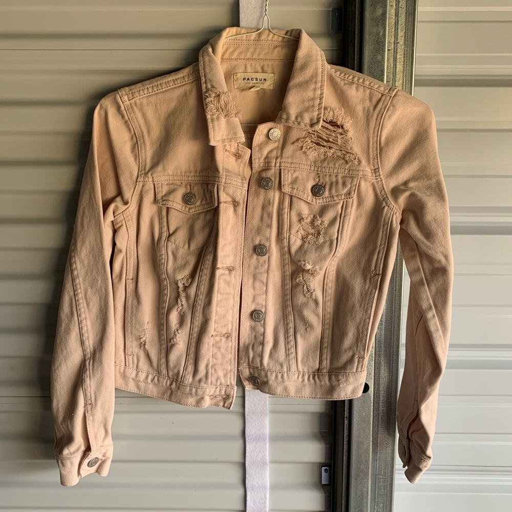 Baby pink distressed denim jacket Pacsun XS